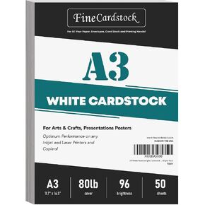 A3 White Heavyweight Card Stock | Extra Thick & Durable 80lb Cover (216 GSM) – Smooth Finish | For Arts & Crafts, Charts, Presentations Posters | 11.7" x 16.5" Inches | 50 per Pack in Kuwait