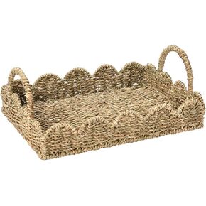 Household Essentials Seagrass Tray with Scalloped Edge, Natural in Kuwait
