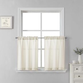 SeeGlee Kitchen Curtains and Valance Set 3 Pieces Linen Tiers- 30" Long Cafe Curtains with 15" Long Valance,Light Filtering Semi Sheer Modern Farmhouse Curtain Set,Denim Blue in Kuwait