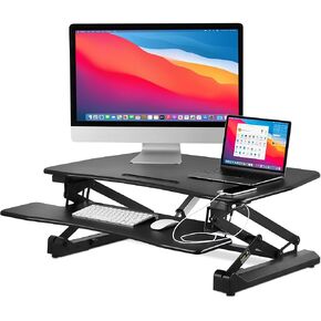 Mount-It! Electric Standing Desk Converter 35.4" x 23" Stand Up Desk Riser, Computer Workstations Motorized Desk Convertor, Sit to Stand with Built-in USB Port, Ergonomic Height Adjustable in Black in Kuwait