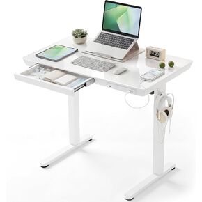YDN مكتب زجاجي مع أدراج، مكتب كهربائي 48 × 24 بوصة مع منافذ USB، مكتب ارتفاع قابل للتعديل للمكتب المنزلي، أبيض in Kuwait