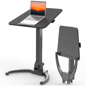 JOY worker Foldable Mobile Standing Desk, Height Adjustable Sit Stand Desk, 90° Tiltable Rolling Laptop Desk, Portable Desk with Wheels Non-Slip Mat for Home Office, Holds Up to 22lbs, White in Kuwait