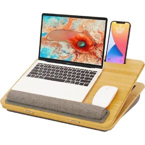 Laptop Desk, Angle Adjustable Lap Desk with Cushion, COIWAI Laptop Stand with Tablet Phone Holder, Portable Table Bed Tray, Bamboo Lapdesk for Laptop, Home Office Couch Notebook Book Bamboo in Kuwait