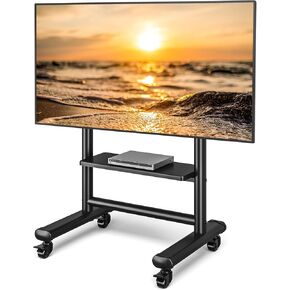 Mobile TV Cart Rolling TV Stand with Wheels for 55-100 Inch LCD LED Flat Curved Screens up to 250 lbs, Max VESA800x600 mm Heavy Duty Portable Floor TV Stand Large Base Trolley Height Adjustable in Kuwait