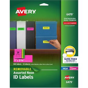 Avery Multipurpose Labels, Removable, Assorted Neon, 1 x 2.625 Inches, Pack of 360 (6479) in Kuwait