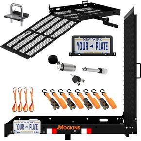 Mockins 60"x20"x6" Heavy-Duty Cargo Carrier Hitch Mount 500lb Cap. Folding Cargo Rack Basket with Net, Strap, Hitch Lock & Stabilizer | Tow Trailer Hitch Cargo Carrier | Fits Vehicle with 2" Receiver in Kuwait