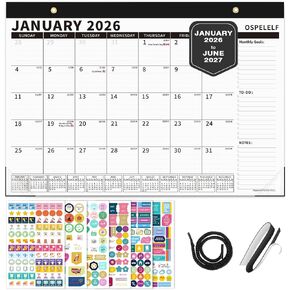 Ospelelf Desk Calendar 2026-2027 Large 22"x17" Monthly Family Planner Pad with Protective Cover 18 Months January 2026 - June 2027 Floral Green in Kuwait
