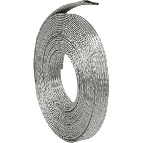 Flat Tinned Copper Wires Shielding Sleeving,Wire Cable Braided Sleeve Shield Metal Ground Straps EMI/RFI Mesh Protect (Silver, 1/2"-50ft) in Kuwait