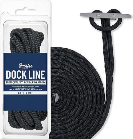 Rainier Supply Co. Boat Dock Lines & Rope -4pk 15ft x 3/8", Boat Ropes for Docking - Premium Double Braided Nylon Dock Rope - Mooring Line with 12" Eyelet - Boat Rope - Black in Kuwait
