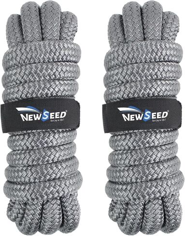 NEWSEED Dock Lines 2 حزمة 3/8 "× 25" حبل قارب نايلون مضفر مزدوج رمادي | مع ثقوب 12 بوصة، خطوط رسو ممتازة من الدرجة البحرية لرسو السفن in Kuwait