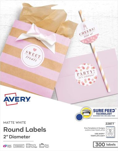 ملصقات مستديرة من Avery، ليزر/نفث الحبر، ملصقات بقطر 2 بوصة، دائمة in Kuwait
