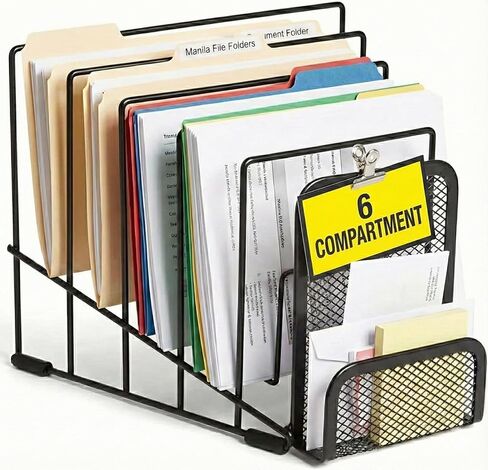 1InTheOffice Metal Incline Desktop File Sorter, Wire File Organizer, Multi Step File Organizer, Black Wire Mesh Step Sorter, Wire File Rack in Kuwait