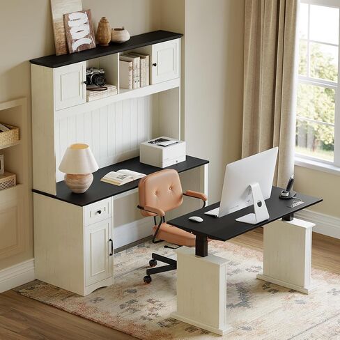FEZIBO Sturdy Height Adjustable Electric Standing Desk with Drawers, 48 x 24 Inch Stand Up Table with Large Storage Shelf, Sit Stand Desk, Black Top in Kuwait
