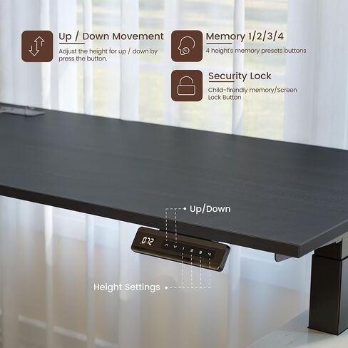 FEZIBO Sturdy Height Adjustable Electric Standing Desk with Drawers, 48 x 24 Inch Stand Up Table with Large Storage Shelf, Sit Stand Desk, Black Top in Kuwait
