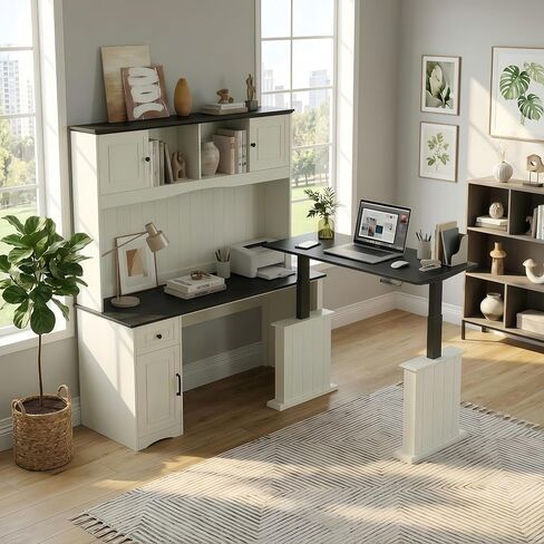 FEZIBO Sturdy Height Adjustable Electric Standing Desk with Drawers, 48 x 24 Inch Stand Up Table with Large Storage Shelf, Sit Stand Desk, Black Top in Kuwait