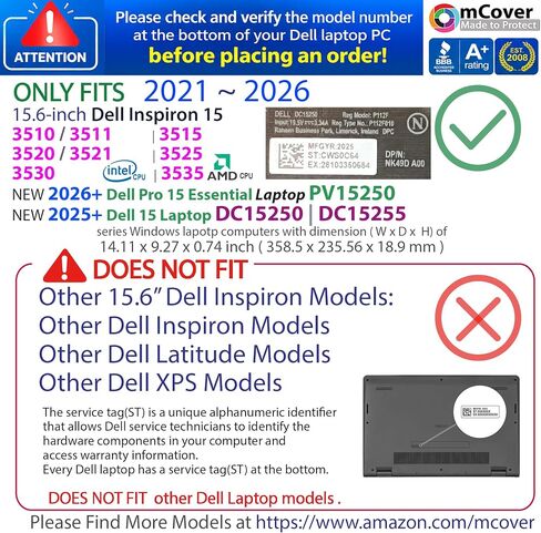 حافظة mCover متوافقة فقط مع أجهزة الكمبيوتر المحمول طراز 2021-2023 مقاس 15.6 بوصة Dell Inspiron 15 3510 3511 3515 3520 3521 3525 Series (لا تناسب موديلات Dell الأخرى) - Aqua in Kuwait
