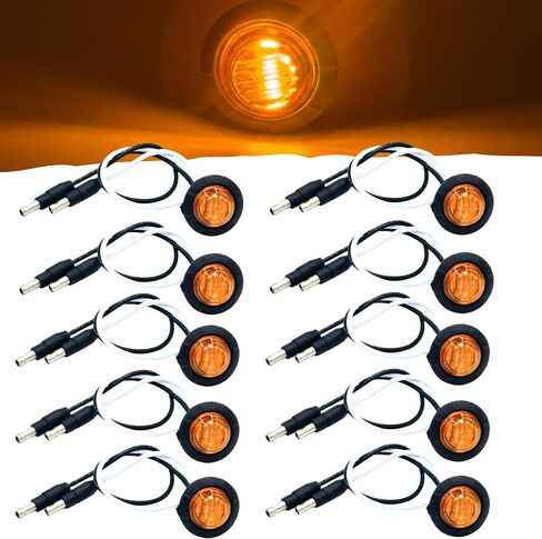 20 × 3/4 بوصة كهرماني 3 مصابيح LED جانبية لتخليص العلامات مع قابس، حلقة سوداء محكمة الغلق صغيرة مستديرة 3/4 بوصة مؤشرات شواء لشاحنة مقطورة سيارة حافلة بيك اب فان قارب قافلة 12 فولت in Kuwait