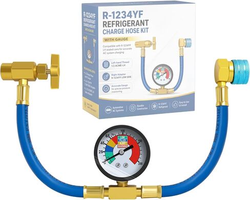 R1234YF Refrigerant Charge Hose Kit, R-1234YF AC refrigerant Can Hose with Gauge, 1/2 LH Can Opener Tap And R1234YF Low Side Adapter in Kuwait