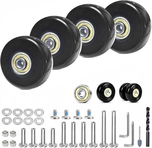 Luggage Wheels Replacement Kit 4PC Dia 2in/50mm Thick 0.71in/18mm PU Wheels with ABEC-7 Carbon Steel Ball Bearing 3 Size Axles Full Set Repair Tool for Suitcase Travel Box Inline Skate Hand Trolley in Kuwait