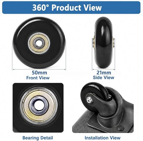 Luggage Wheels Replacement Kit 4PC Dia 2in/50mm Thick 0.71in/18mm PU Wheels with ABEC-7 Carbon Steel Ball Bearing 3 Size Axles Full Set Repair Tool for Suitcase Travel Box Inline Skate Hand Trolley in Kuwait