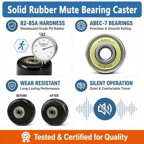 Luggage Wheels Replacement Kit 4PC Dia 2in/50mm Thick 0.71in/18mm PU Wheels with ABEC-7 Carbon Steel Ball Bearing 3 Size Axles Full Set Repair Tool for Suitcase Travel Box Inline Skate Hand Trolley in Kuwait