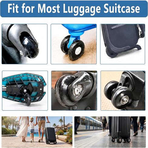 Luggage Wheels Replacement Kit 4PC Dia 2in/50mm Thick 0.71in/18mm PU Wheels with ABEC-7 Carbon Steel Ball Bearing 3 Size Axles Full Set Repair Tool for Suitcase Travel Box Inline Skate Hand Trolley in Kuwait