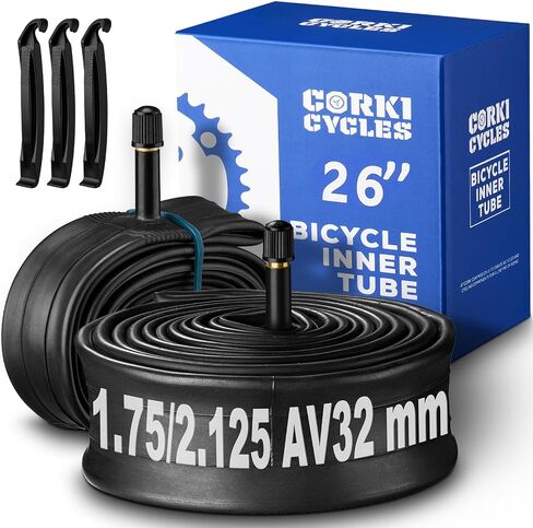 دورات Corki 26 بوصة أنبوب الدراجة 2 حزمة، الأنبوب الداخلي للدراجة 26 × 1.75 1.95 2.0 2.1 2.125 2.2 2.25 2.3 2.35 2.4 4.0 صمام بريستا 48 مم / صمام شريدر 32 مم، استبدال أنبوب دراجة مطاطي بوتيل in Kuwait