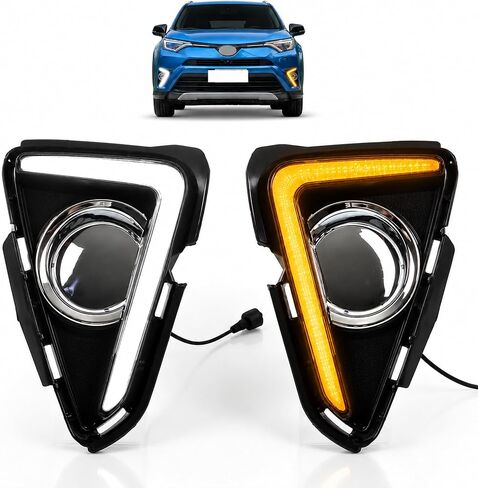 Compatible with Toyota RAV4 2016 2017 2018 Car LED DRL Daytime Running Lights Turn Signal Yellow Indicator Daylights Replace Fog Lamp Covers Accessories in Kuwait