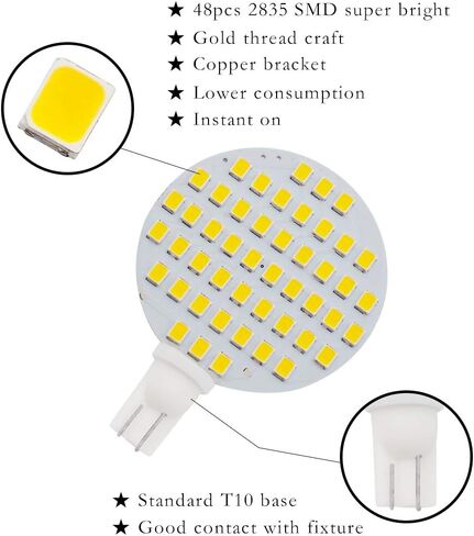 GRV T10 921 194 24-5050 SMD LED لمبة مصباح سوبر مشرق دافئ أبيض AC / DC 12V -24V حزمة من 6 in Kuwait