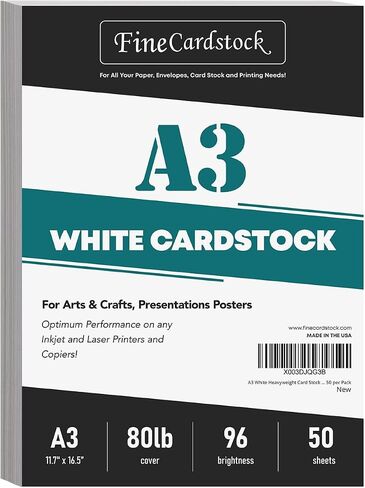 A3 White Heavyweight Card Stock | Extra Thick & Durable 80lb Cover (216 GSM) – Smooth Finish | For Arts & Crafts, Charts, Presentations Posters | 11.7" x 16.5" Inches | 50 per Pack in Kuwait