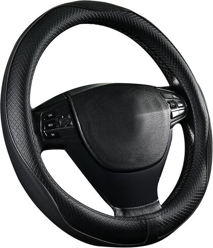 Microfiber Leather Steering Wheel Cover Anti-Slip Matte Finish Auto Car Wheel Cover Universal 15 Inch Wheel Cover for Car Embossing Pattern Black Line in Kuwait