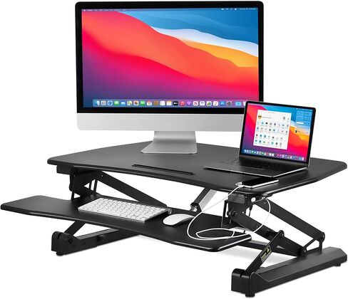 Mount-It! Electric Standing Desk Converter 35.4" x 23" Stand Up Desk Riser, Computer Workstations Motorized Desk Convertor, Sit to Stand with Built-in USB Port, Ergonomic Height Adjustable in Black in Kuwait