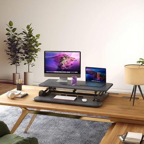 Mount-It! Electric Standing Desk Converter 35.4" x 23" Stand Up Desk Riser, Computer Workstations Motorized Desk Convertor, Sit to Stand with Built-in USB Port, Ergonomic Height Adjustable in Black in Kuwait