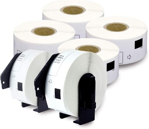 enKo - ملصقات بديلة متوافقة مع عنوان DK-1201 القياسي 1-1/7 بوصة × 3-1/2 بوصة، متوافقة مع طابعات ملصقات Brother QL [6 لفات / 2400 ملصق مع إطارين خرطوشة قابلين لإعادة التعبئة] in Kuwait