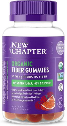 New Chapter Organic Fiber Gummies for Adults, up to 8g Plant-Based Prebiotic Fiber for Digestive Health, Vegan, Non-GMO, USDA Organic, Gluten Free, Citrus-Berry Flavored, 60 ct in Kuwait