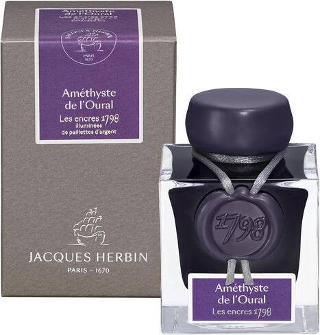 J. Herbin 1798 Anniversary Inks - Silver Sheen 50 ml Bottled - Amethyste de L'Oural (Rich Deep Purple Ink) in Kuwait
