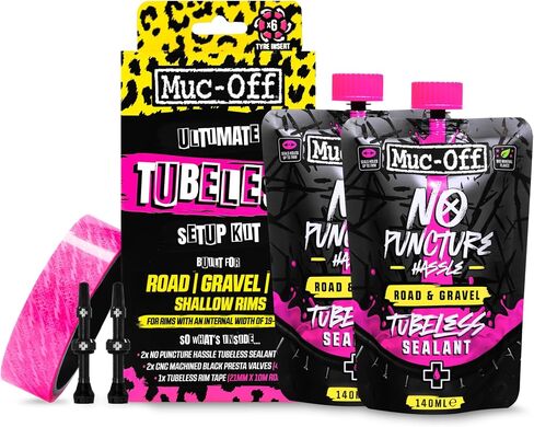 Muc-Off Ultimate Tubeless Setup Kit، DH/Plus - مجموعة تحويل بدون أنابيب للدراجات - تتضمن مانع تسرب الإطارات بدون أنابيب وسيقان صمامات بدون أنابيب in Kuwait