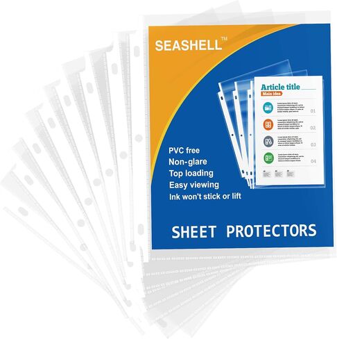 واقيات ورق اقتصادية غير قابلة للوهج من Seashell 100، واقيات صفحات بلاستيكية لـ 3 حلقات مجلدة، حجم الحروف، تحميل علوي، 3 فتحات مثقوبة، أكمام مجلدة لورق 8.5 × 11، للاستخدام المدرسي والمكتب... in Kuwait