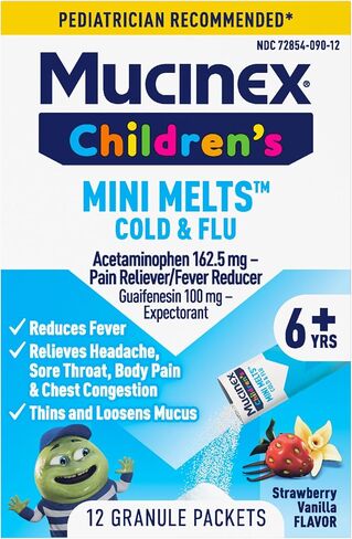 Mucinex Children's Chest Congestion Expectorant and Cough Suppressant Mini-Melts, Orange (Packaging May Vary) (Pack of 3) in Kuwait