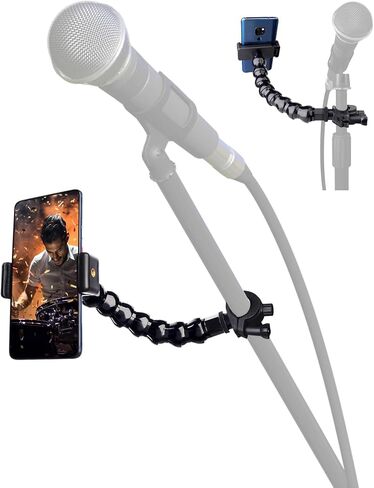 LMS Mic Stand Phone Holder, Flexible Phone Holder for Microphone Stand, iPhone Music Stand Holder Mount, Mic Stand Cell Phone Clip for iPhone 15 14 13 12 Pro Max Samsung Galaxy Pixel (Long, 16") in Kuwait