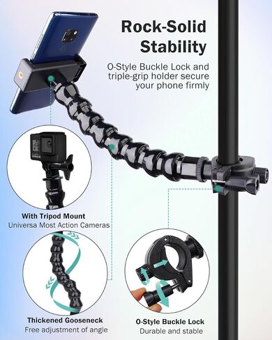 LMS Mic Stand Phone Holder, Flexible Phone Holder for Microphone Stand, iPhone Music Stand Holder Mount, Mic Stand Cell Phone Clip for iPhone 15 14 13 12 Pro Max Samsung Galaxy Pixel (Long, 16") in Kuwait