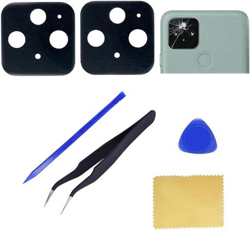 for Google Pixel 5 Back Rear Camera Glass Lens Cover Replacement for Google Pixel 5 6.0" 2020" GD1YQ,GTT9Q,Pre-Cut Tape(NOT for Pixel 5a 6.34") (Pixel 5/2pcs/Black) in Kuwait