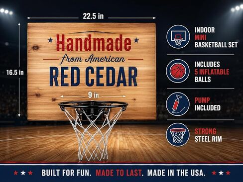 Cali Kiwi Pros Mini Basketball Hoop & Ball Set, Wall Mount,Indoor 3 Panel Made in The USA Cedar Backboard. Includes 9" Hoop, Net, Pump & 5 Mini Basketballs. in Kuwait