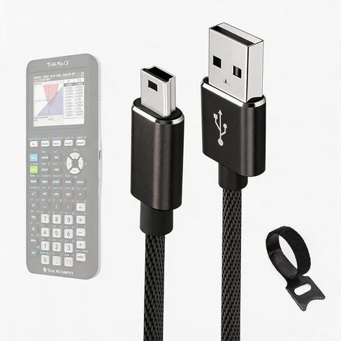كابل شاحن USB صغير لآلة حاسبة تكساس إنسترومنتس TI-84 Plus CE/TI 84 Plus C إصدار فضي/TI Nspire CX/CAS سلك شحن لآلة حاسبة الرسوم البيانية من النايلون المضفر (3FT، أسود) in Kuwait