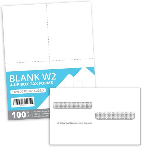 نماذج ضرائب فارغة 2023 W2 4 Up، 100 مجموعة موظفين، متوافقة مع QuickBooks عبر الإنترنت، مثالية للحفظ الإلكتروني، تعمل مع طابعات الليزر أو الطابعات النافثة للحبر، 100 ورقة و100 مغلف ذاتي الختم in Kuwait