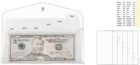 Cash Envelopes Wallet Set Clear Rainbow Wallet PVC Money Holder with 6PCS Cash Divider with Pocket Cash Envelopes and Tab Stickers for Bill Planner Money Organizer in Kuwait