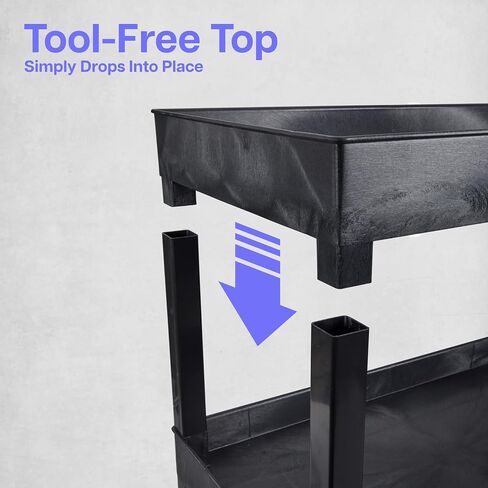 Stand Steady Tubstr 3 Shelf Utility Push Cart Supports Up to 300 lbs - Heavy-Duty Plastic Service Cart Great for Offices, Warehouse Storage, Garage Tools, and Kitchen Cleaning (Black, 32 x 18) in Kuwait