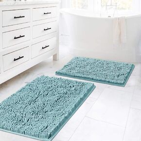 H.VERSAILTEX Black Bathroom Rug Set 2 Piece, Bath Mats for Bathroom Floor, Super Thick Soft Shaggy Chenille Bath Mats Machine Washable, Dry Fast Water Absorbent Bath Mats(20" x 32"/17" x 24") in Kuwait