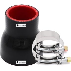 1.75 to 2.5 inches Straight Black Silicone Reducer Coupler with 2 T-Bolt Clamps 4 Layers of Polyester Reinforcement Suitable High Level Turbo Pipe in Kuwait