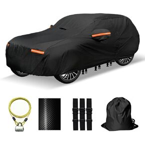 30 Layers SUV Car Cover for Automobiles All Weather Waterproof, Outdoor Snowproof UV Protection Windproof, Door Zipper, Soft Cotton, Heavy Duty Universal Car Covers, (Black, Fit SUV 191"-200") in Kuwait